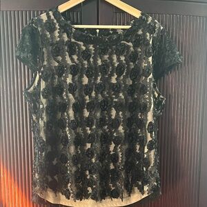 Ann Taylor Black Floral Appliqué Blouse